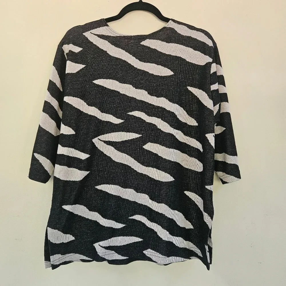Vintage SWAT Tunic Top Black White Zebra Print 3/4 Length Sleeve Women Sz M